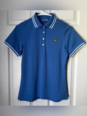 Magnolia Lane Masters Blue Golf Polo with White-Trim Collar